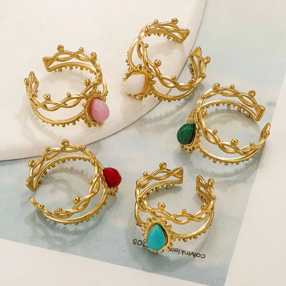 Turquoise Irregular Adjustable Rings - Trendy Fashion Jewelry