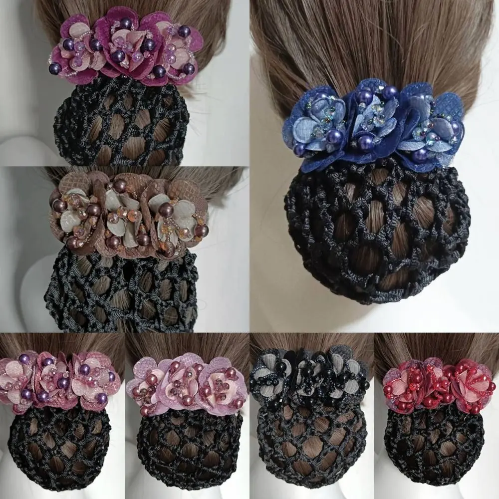 Ribbon Bowknot Spring Clip Elegant Pearl Korean Style Bun Snood Ponytail Clip Hair Accessories Hair Net Cover Hotel