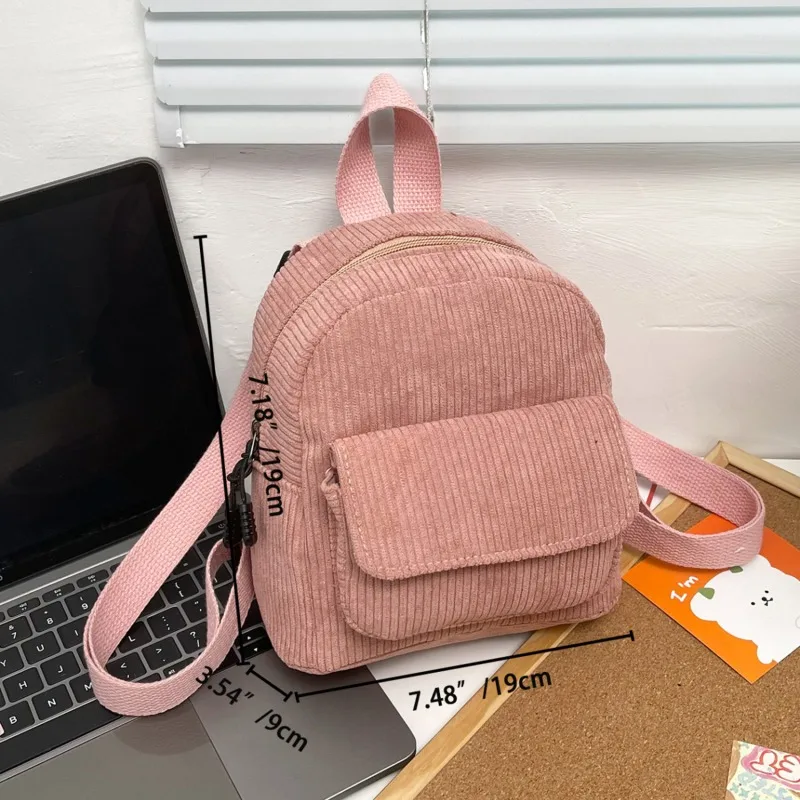 Women Fashion Mini Backpack Versatile Corduroy Backpack 