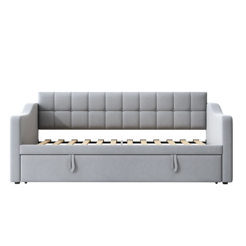 Gepolstertes Bett, Schlafsofa, Multifunktions-Schlafsofa, 90 x 180 x 190 cm, hellgraues, mit Samt gepolstertes Bett mit Steckdose und Aufbewahrungstasche – Detail 20