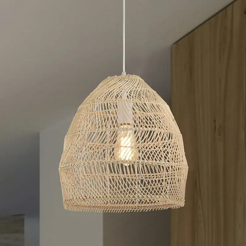 

Cream 1-Light Rattan Dome Basket Pendant Light Paper floor lamp shade round Shade clip on bulb white Enhypen lightstick cover Tw