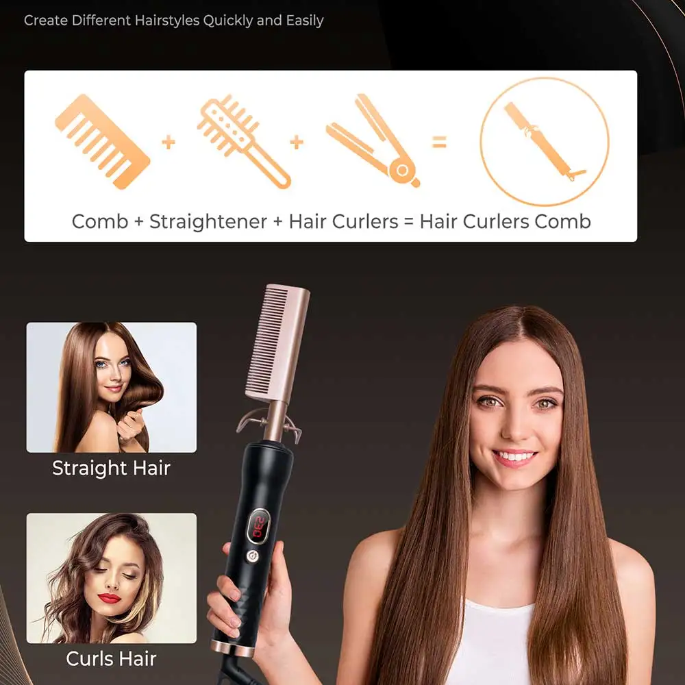 Electric Heating Comb Fast Heating Portable Travel Anti-Scald Beard Straightener Hair Styling Tool 2 in1 Hot Comb 3