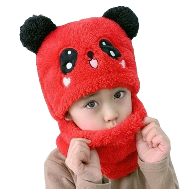 

Fashionable Autumn and Winter Cute Childrens Cartoon Scarf Hat Two Piece Set Double Layer Wool Warm Boys and Girls Hat