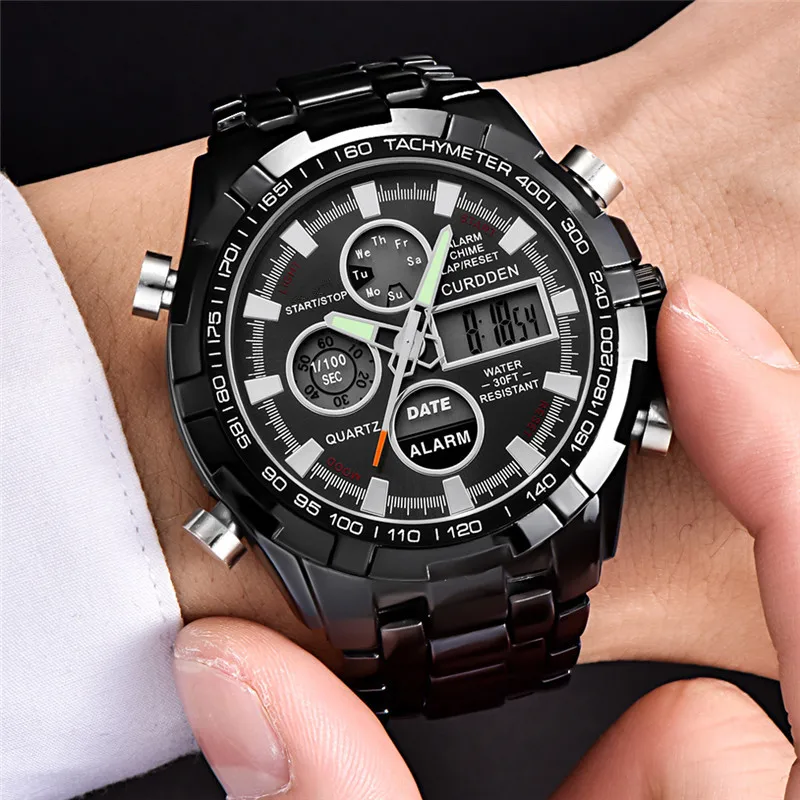 Big Brand Watches For Men Fashion Alloy Band Dual Time Multi-function Sports Chronograph Business Watch Black Montre Homme 2024