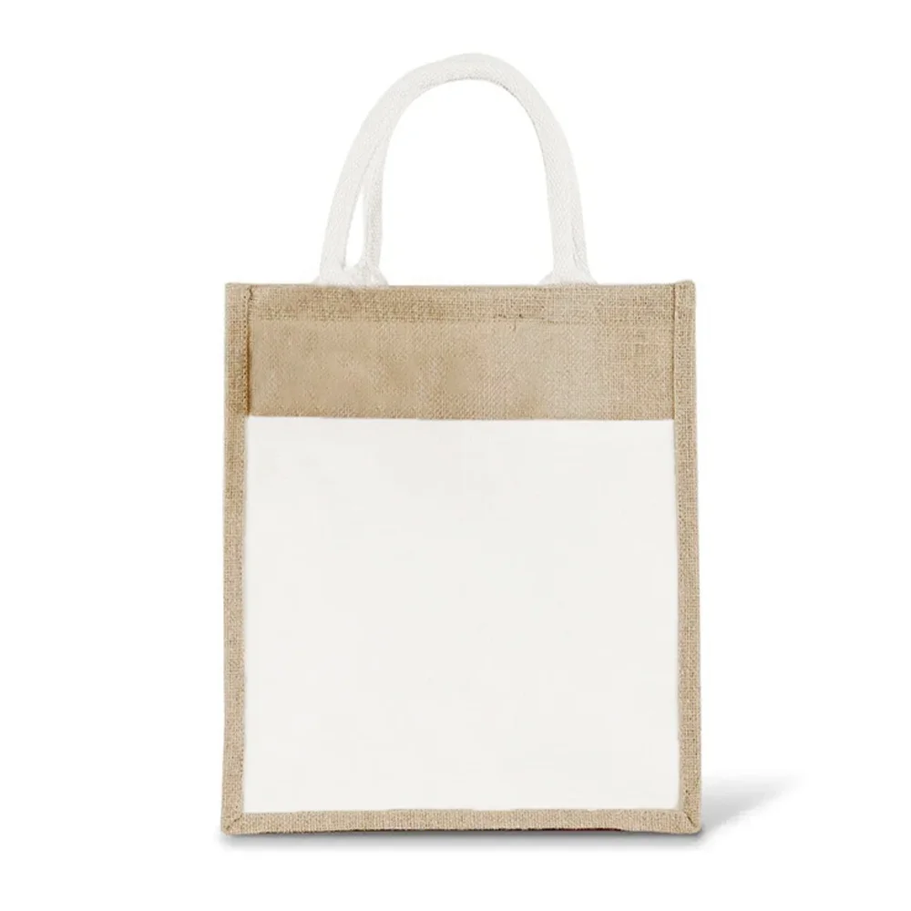 Borsa in lino imitazione iuta borse per la spesa bianche borsa a tracolla in lino modello stampa serie lettera fiore ecologica