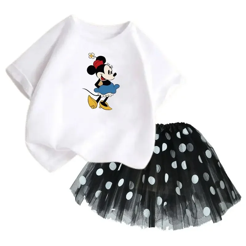 thumbnail image 1 of Conjunto de 2 piezas de camiseta de algodón para niños de Mickey de Disney, falda tutú de princesa de ballet esponjosa, falda de encaje para fiesta de cumpleaños de niña, 1 of 5
