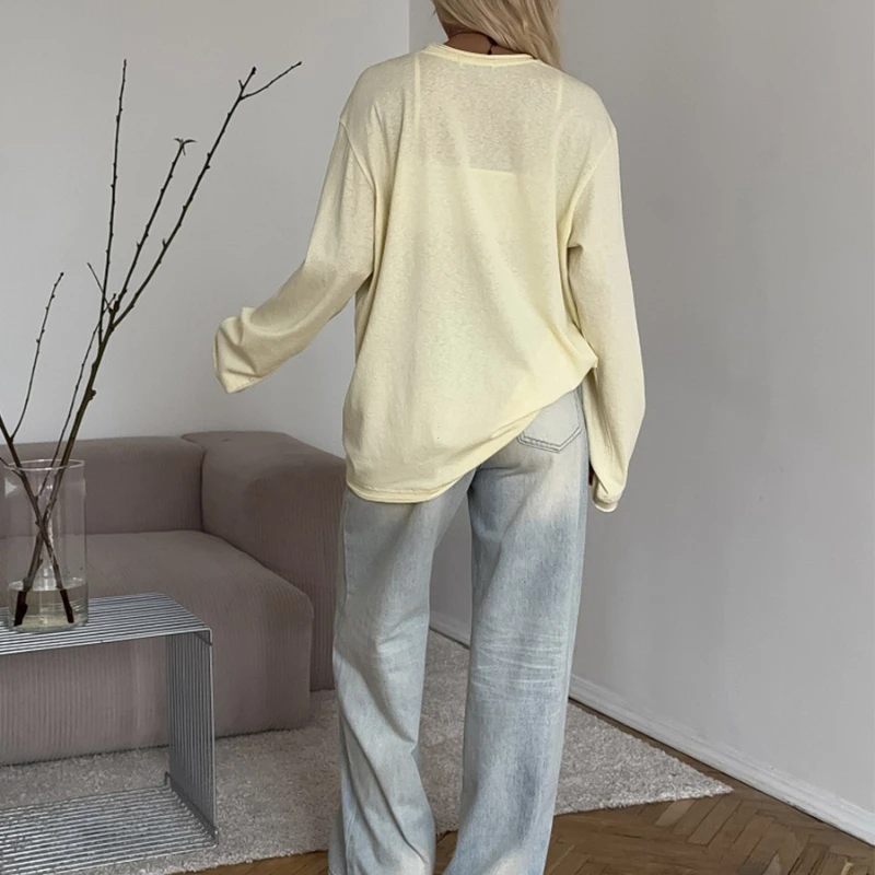 Women's New O-neck Long Sleeve T - Shirt Soft Fabric Oversized Trendy Knot Front Spring Autumn Fashion Tops