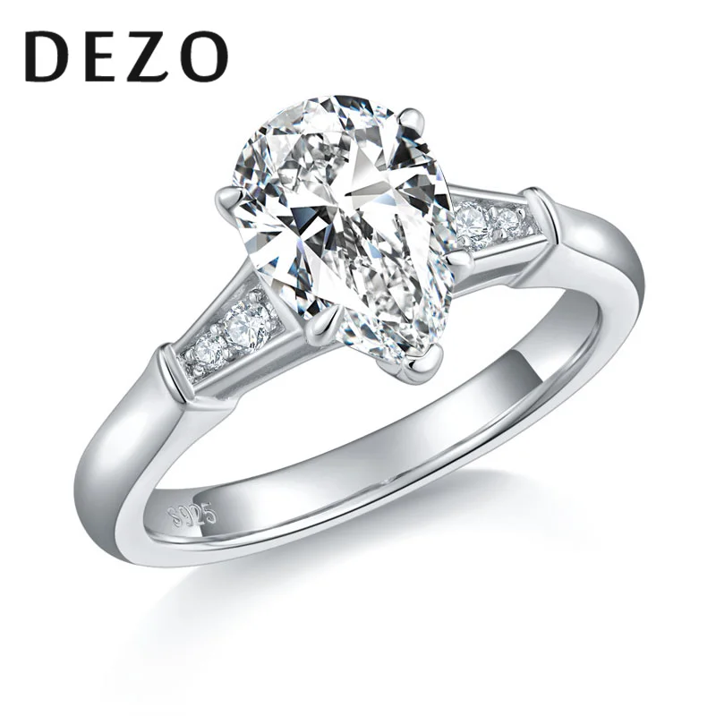3-Stone All Moissanite Engagement Rings Women Promise Solid 925 Sterling Silver Pear Cut 2ct D Color GRA Certificate wedding rings,engagement rings