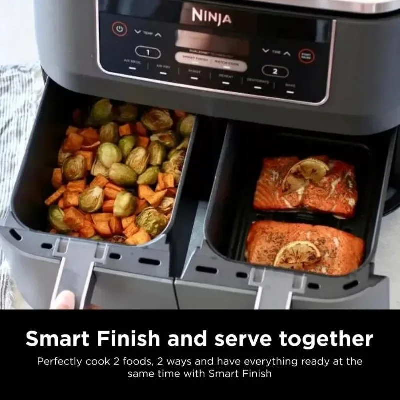 Ninja DZ201 Foodi 8 Quart 6-in-1 DualZone 2-Basket Air Fryer with 2 Independent Frying Baskets, Match Cook Smart Finish to Roast 5