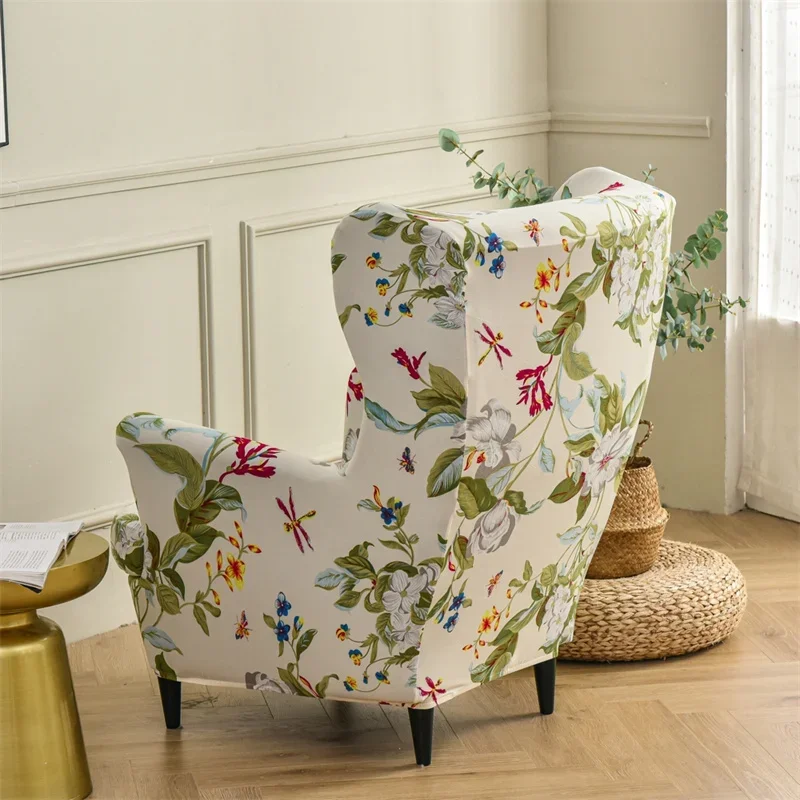 Leaves Wing Chair Cover Stretch Spandex Armchair Covers Nordic Ottoman Cover Removable Sofa Slipcovers With Seat Cushion Covers