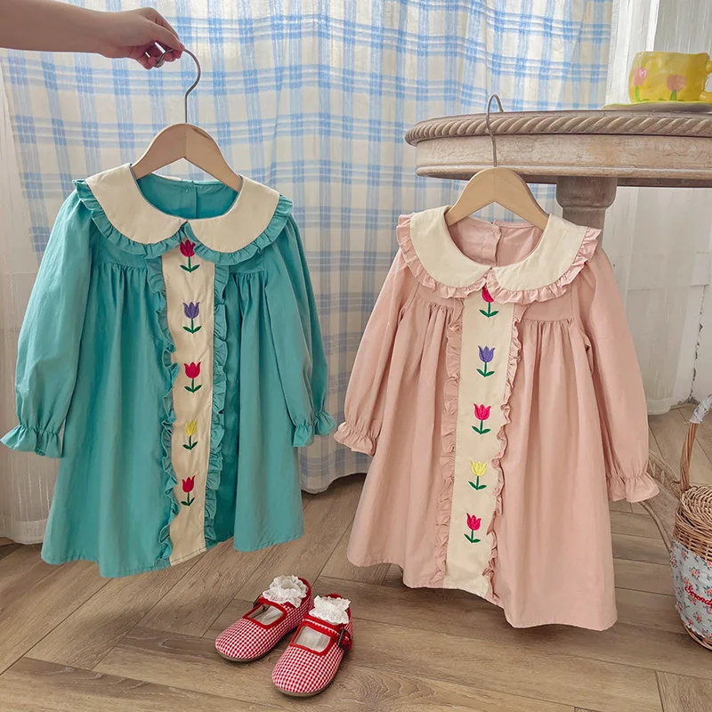 

Casual Dress For Girls 2023 New Autumn Children's Clothing Fashion Flower Embroidery Kids Clothes Girls Princess Dress 2-7 Years
