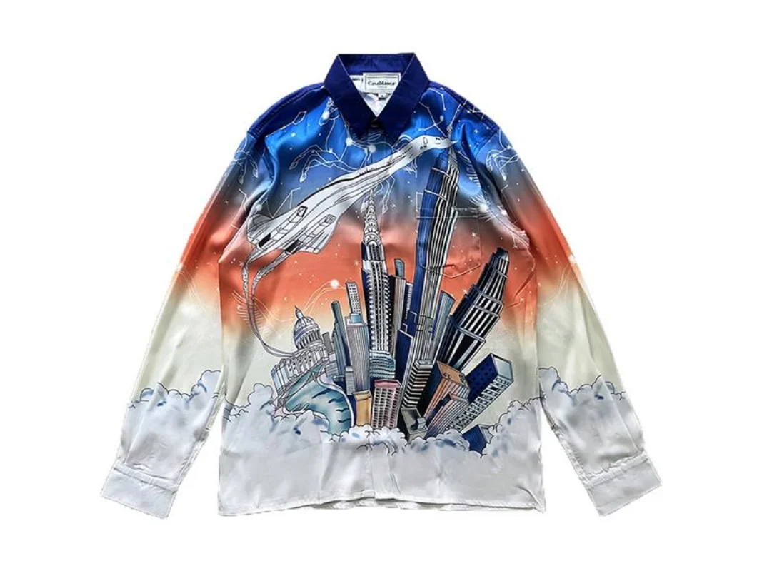 

New Fasion Vintage City Print Casablanca T Shirt Long Sleeves Men Women Cool Fabric Casablanca Top Tees