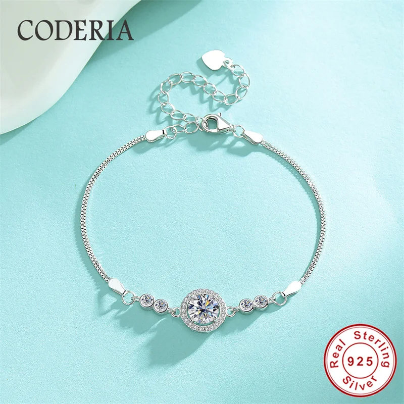 라운드 D VVS1 Moissanite 1CT 팔찌 여성을위한 결혼 선물 100% 조절 가능한 크기 팔찌 인증 보석