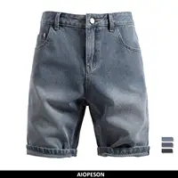 AIOPESON Men's Retro Denim Cotton Blend Shorts Vintage Multi-Pocket Shorts Solid Color Casual Streetwear Daily Shorts