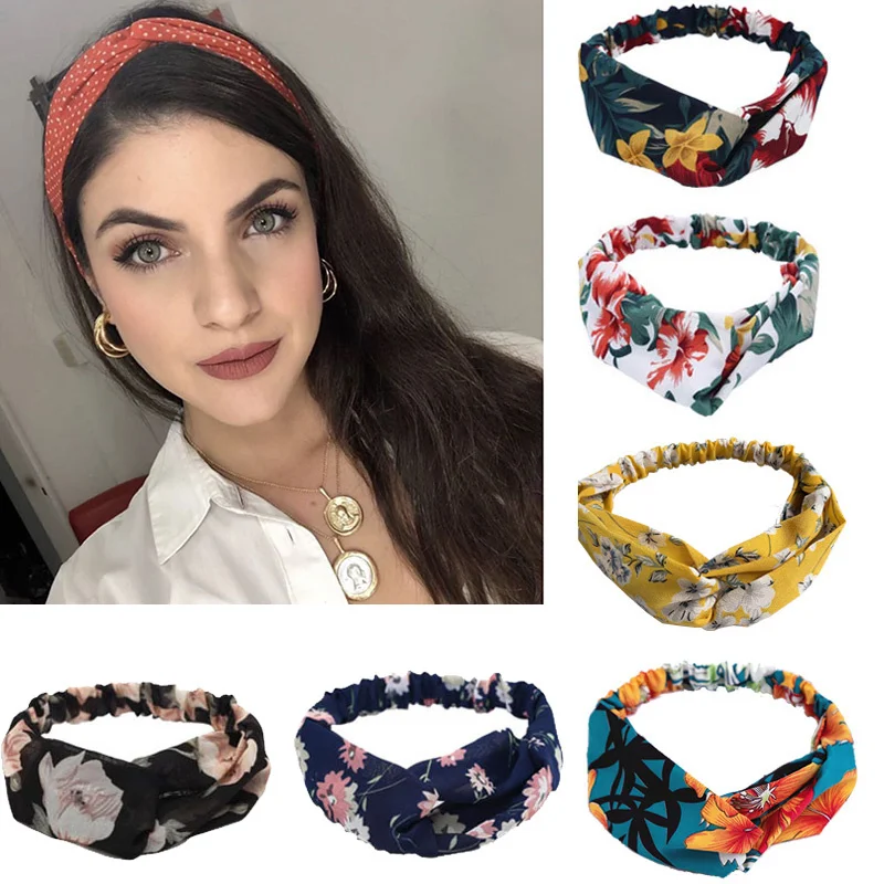 

2020 New Print Cross Knot Headband For Women Hair Ornament Holder Hairbands Female Turban Bandanas Fashion Hair Accessories