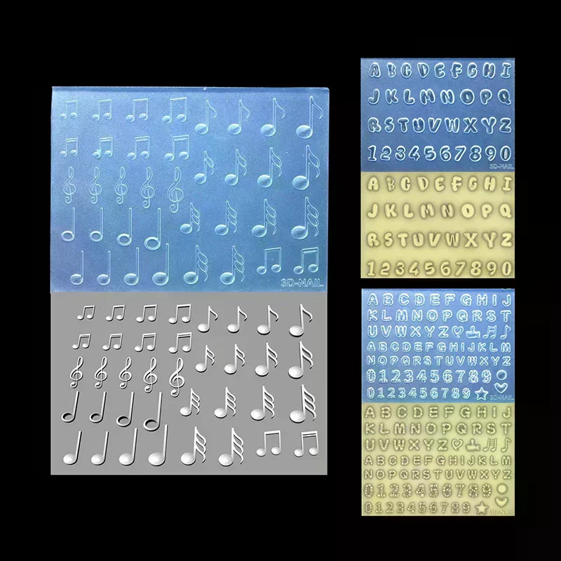 3D Letter Musical Note Number Nail Silicone Mold DIY Fashion Nail Decoration Tools Nail Templates Manicure Design Tool Supplies