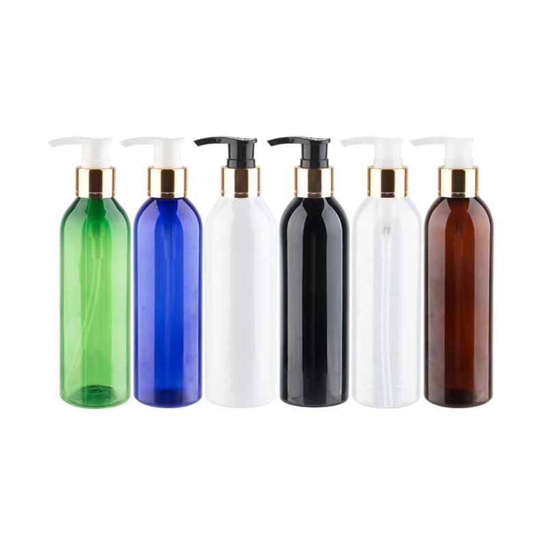 

25pcs 150ml 200ml 250ml Empty Cosmetic Bottle With Golden Aluminum Lotion Pump Shampoo Dispenser Container Packaging