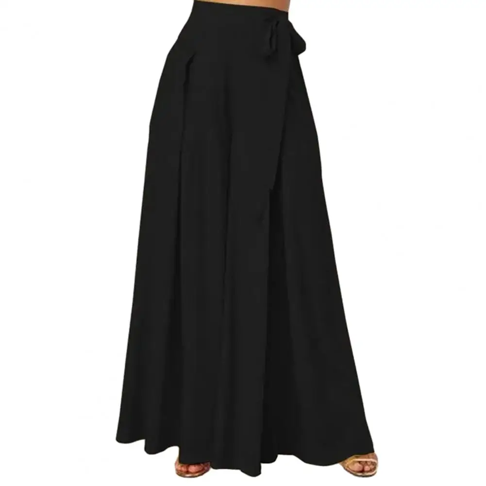 Women Skirt Pants Wide Leg Lace-up Bow High Waist Loose A