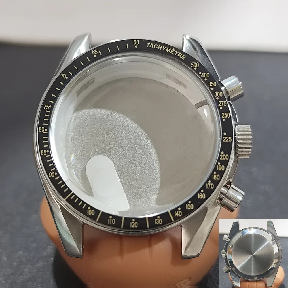 Moon Phase Chronograph Watch Case - 39.7MM Stainless Steel with Moon Pattern Back