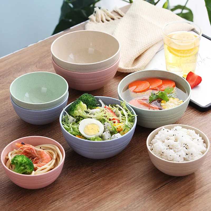 Eco-Friendly Unbreakable Wheat Straw Bowl Set - Cartoon Design Snack & Breakfast Dishes