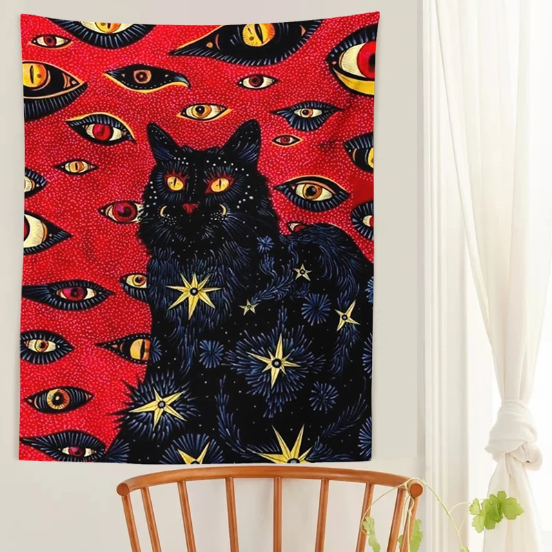 Tapestry Decorations Cat Coven Tapestry Printed Witchcraft