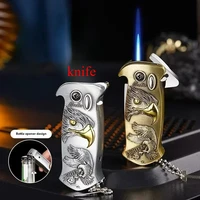 New Metal Multifunctional Inflatable Lighter with Bottle Opener, Folding Knife, 3D Relief Pattern Portable Lighter Men's Gift 2