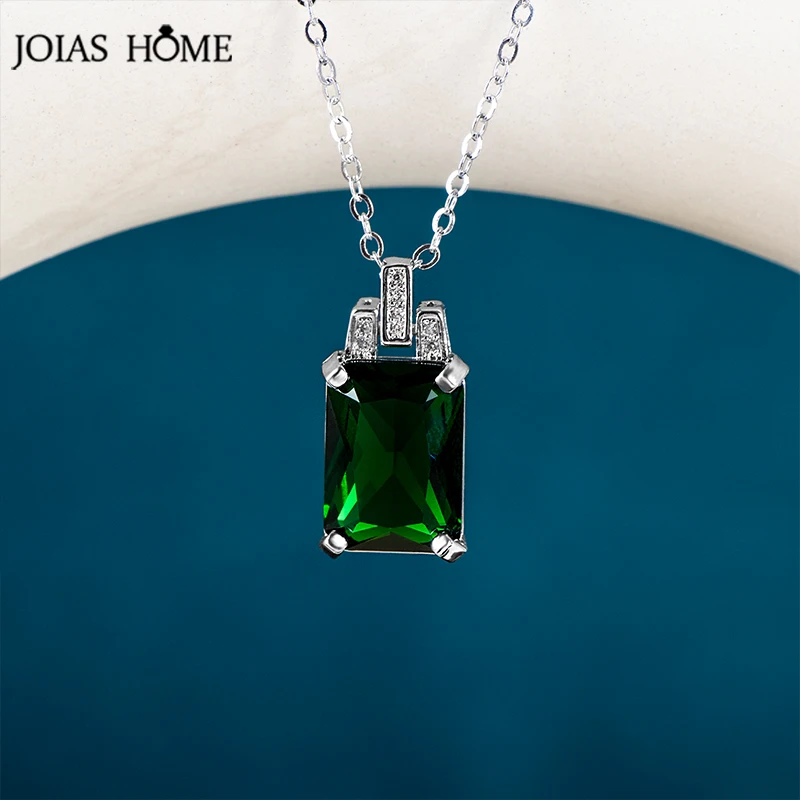 925 Sterling Silver Necklace for Women 8*14mm Emerald Square Pendant 45cm Clavicle Chain Female Wedding Dinner Gift JoiasHome pendant necklace silver necklace silver pendant silver necklace charms