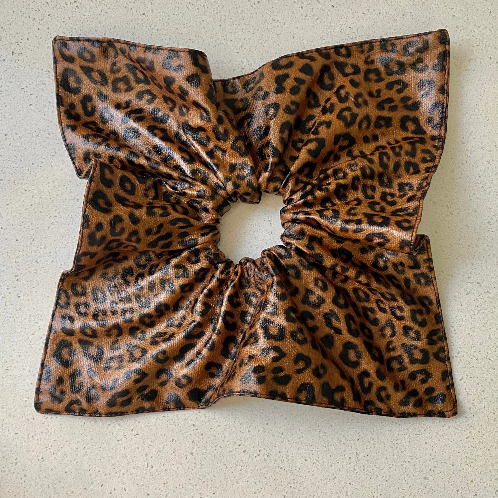 1pc Leopard Print Faux Leather, Brown Oversized Hair Scrunchy & Triangle Hair Scarf Vintage Y2K Hair Accessories For Party Daily