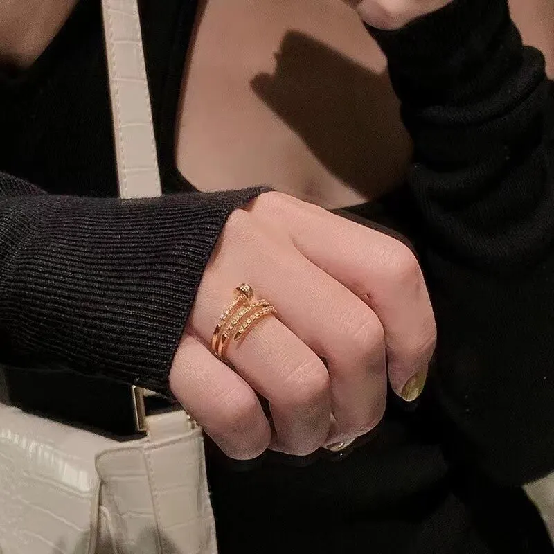 Jewelry Sets Jewelry Set Gold-color Ring Ladies Fashion Style Multi Layer Copper With Zirconia Cold Wind Hand