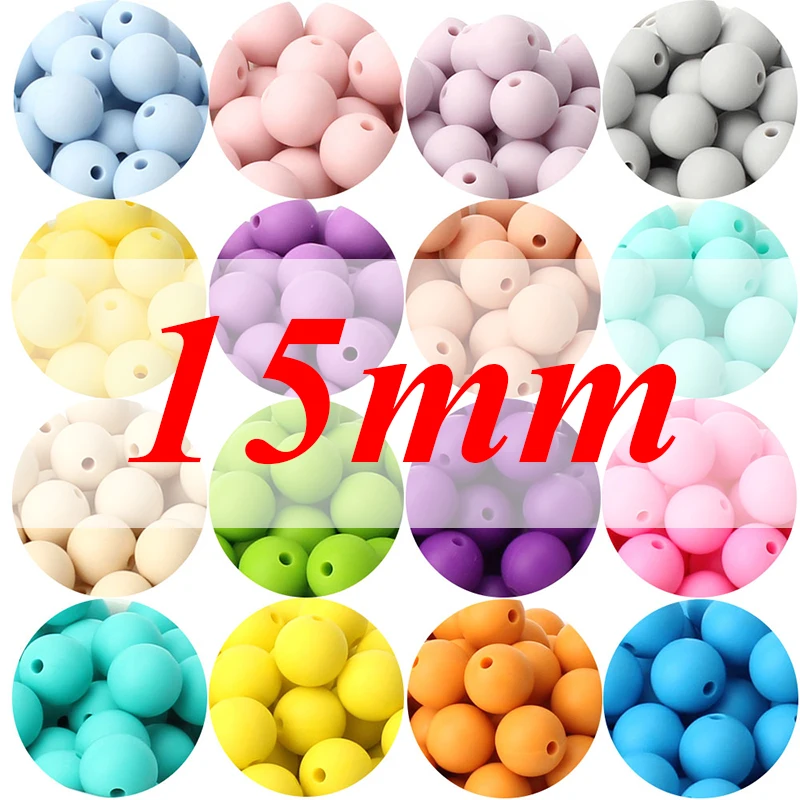 Round Silicone Teething Beads para o bebê, Food Grade, DIY Teethers Toys, suporte de mamilo, Chupeta Cadeia, BPA Free, 15mm, 20Pcs