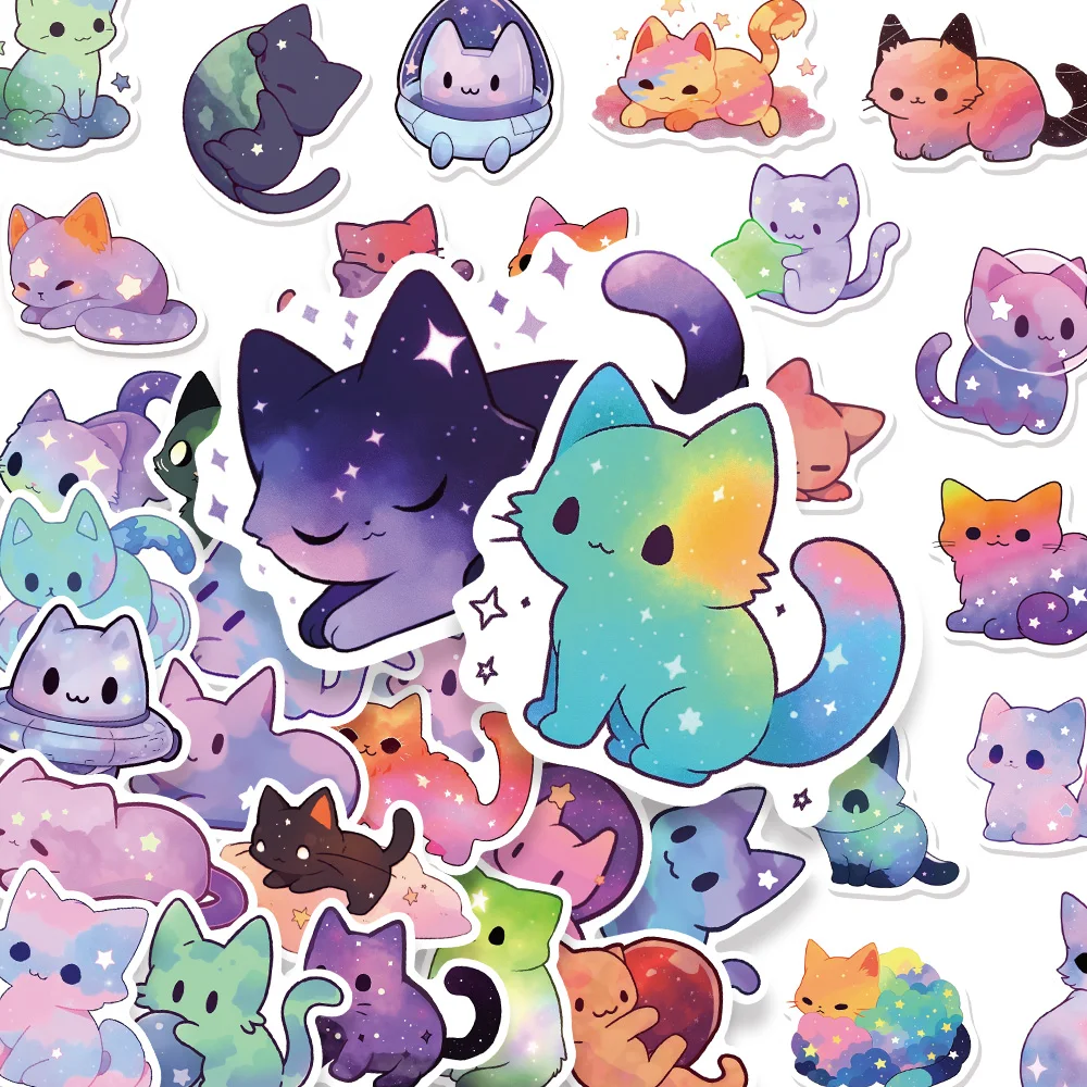 50PCS Cute Cartoon Starry Sky Cat Graffiti Stickers DIY Luggage Laptop Water Cup Computer Stickers
