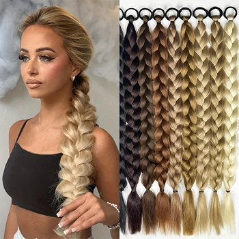 1pcs Braiding Ponytail Hair Extensions Brown Braid Ponytail for Women Hairpiece Synthetic Long Wrap Around Braided Horse Tail 1