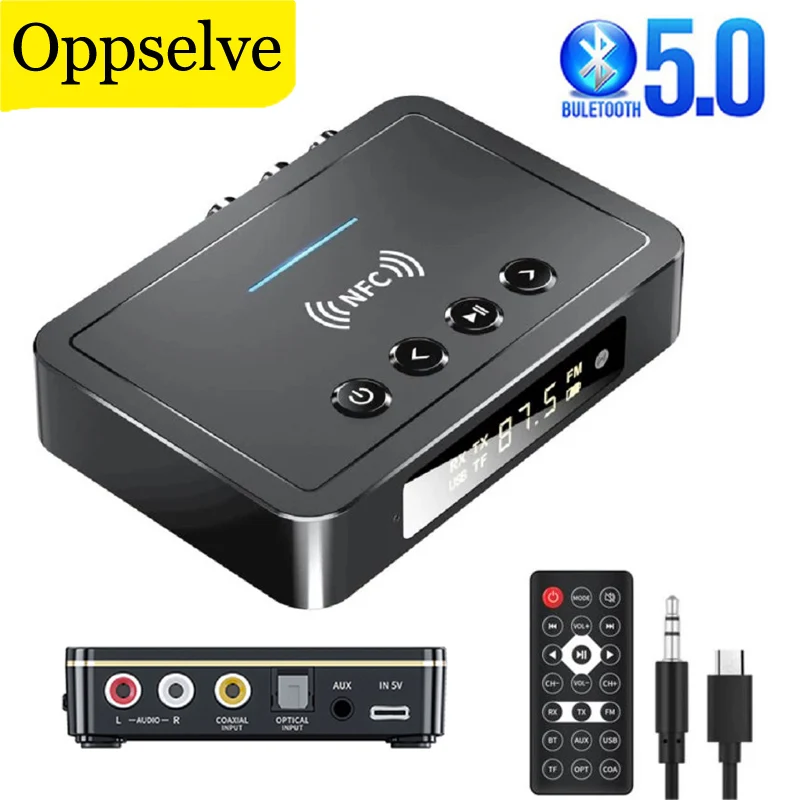 

Oppselve Bluetooth 5.0 Receiver Transmitter 3D Stereo Music 3.5mm AUX Jack RCA Dongle NFC Wireless Adapter For Car TV PC Speaker