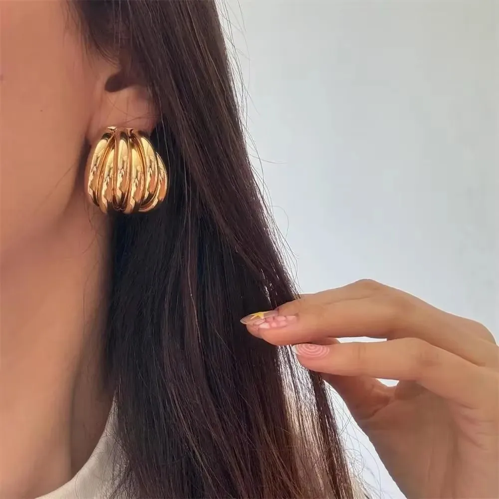 18K Gold Plated Multi-layer Metal Geometric Knot Stud Earrings Texture Striped Symmetry Statement Earring Trendy Jewelry Bijoux