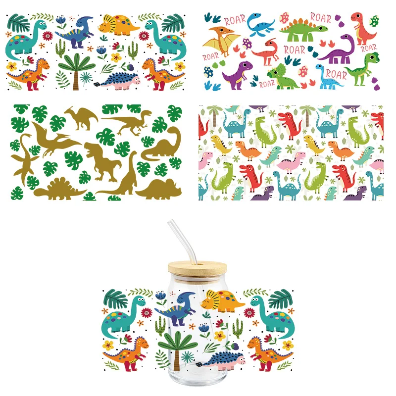 Cartoon Dinosaur UV DTF Wrap Transfer Stickers Cute Funny Design Waterproof Wrap For Glassses Cups Mugs Decal Simple To Use 3d stickers uv dtf wrap transfer