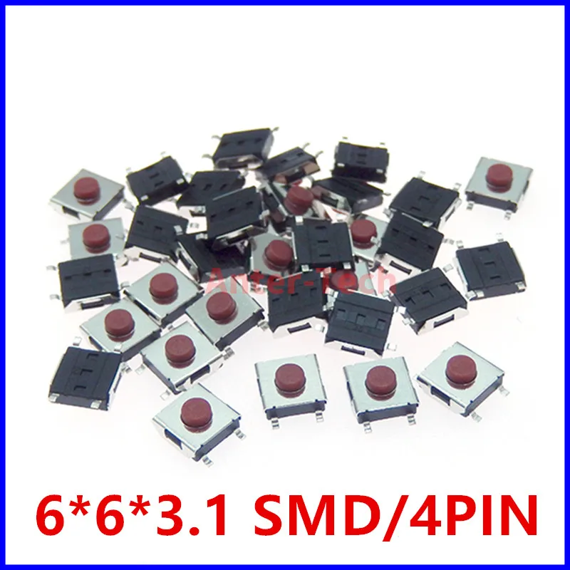 Фото 20/100 шт. 6*6*2,5/3,1/3,7 мм SMD переключатель, 4/5-контактный сенсорный микропереключатель, кнопочные переключатели, красный тактовый переключатель 6X6 №3