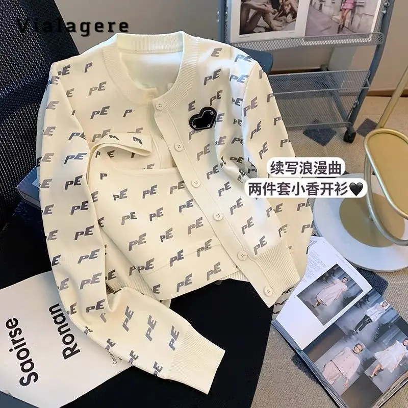 

2023 Autumn Winter Casual O-Neck Knitting Long Sleeve Cardigans Women Hotsweet Appliques Single Breasted Ladies Print Sweater
