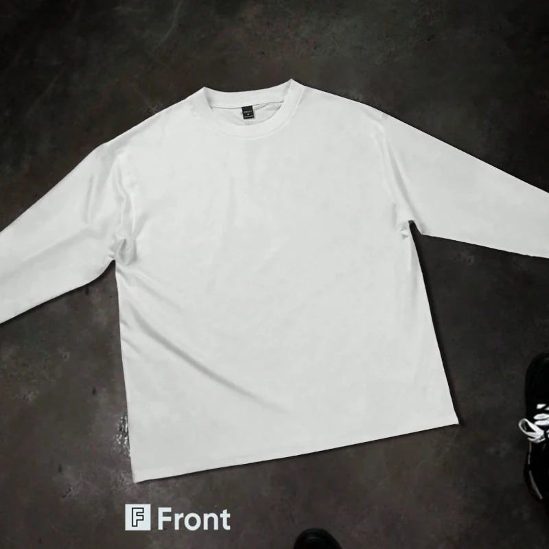 Urban street style long-sleeved T-shirt with bold graphic prints featuring a black and white art design, made of pure cotton. view 3