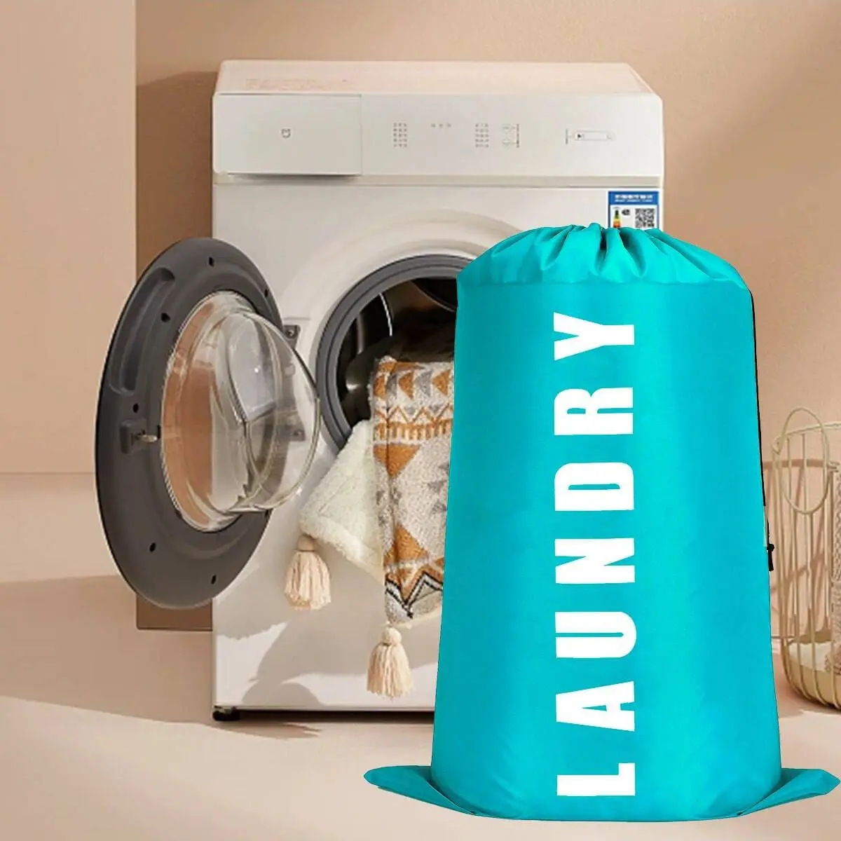 1PC-Smile Shape Nylon Laundry Bag Wash Me Travel Storage Pouch Machine Washable Dirty Clothes Organizer Wash Drawstring Bag