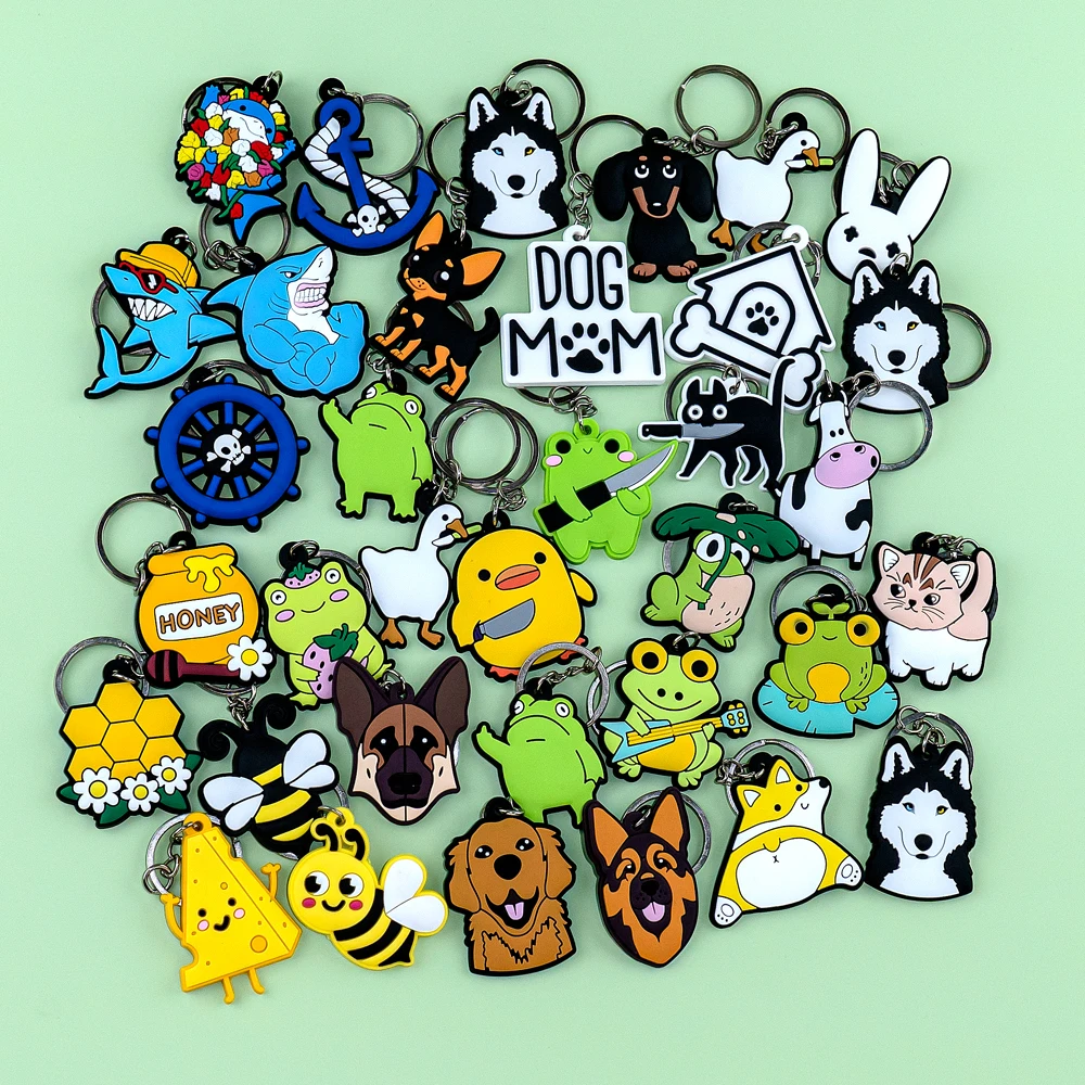 Random Keychain 10/20/50/100 PCS Random Animal Keychains Cute Dog Cat Frog Keyrings ...