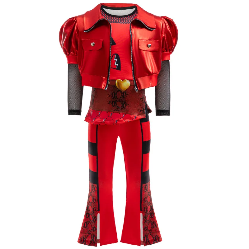 Halloween Cosplay Costume Chloe Queen of Hearts Bridget D-Descendants 4 Jumpsuit Rise of Red Dress Girls Fly Sleeve Dress