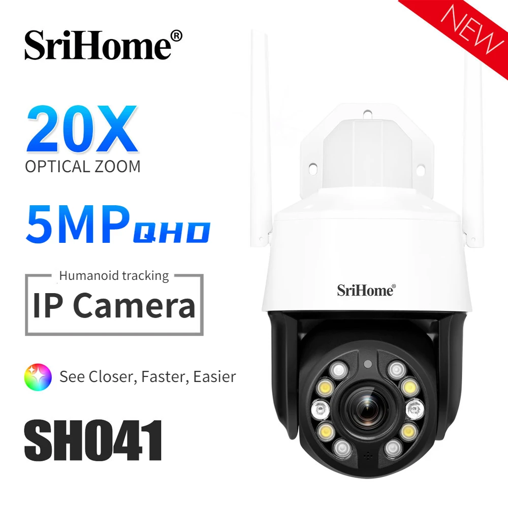 

Srihome 5.0MP 20X Optical Zoom IP Camera 2.4G/5G Wifi Waterproof AI Auto Tracking H.265 Video Surveillance Security CCTV PTZ Cam