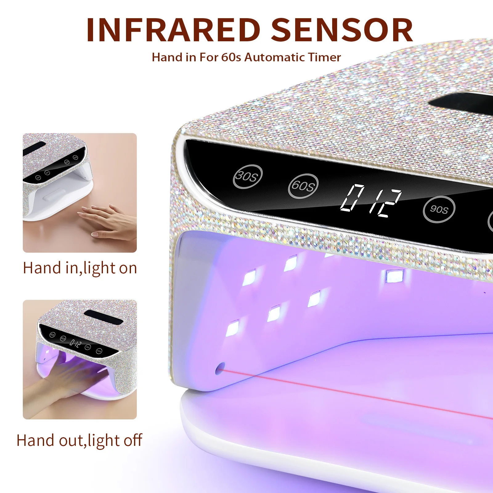 36Leds Diamond Inlaid Nails Dryer Professional UV LED Nail Art Lamp High Power Quick Drying LCD Touch Light Curing All Gel 2