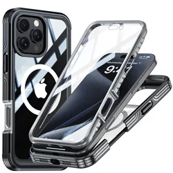 Transparent Magnetic Phone Case with Full Body Shockproof Protection and 9H Glass Screen Protector - iPhone 17 Pro (Black)