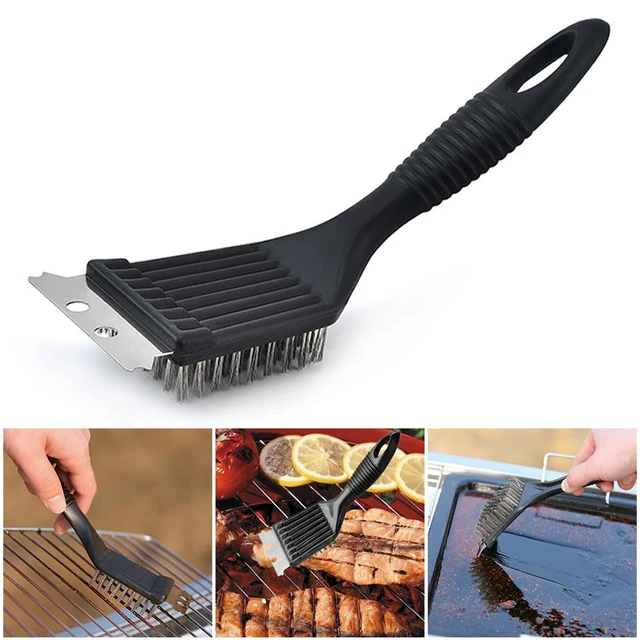 Barbecue Grill Brush Steel Wire Bristles BBQ Cleaning Brushes Outdoor Home BBQ GAS Kit Accessories, Black