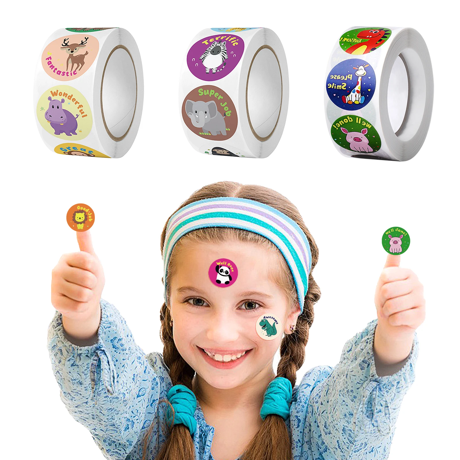 

3 рулона/1500 шт. Мотивирующий мультяшный класс мальчик девочка школьное животное Принт хвалю вознаграждение Набор наклеек для детей водонепроницаемый круглый
