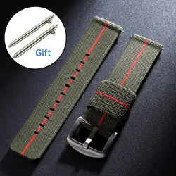 Military Style Woven Nylon Quick Release Watch Band with Black Rose Gold Buckle - 22mm (ArmyGreenRed)