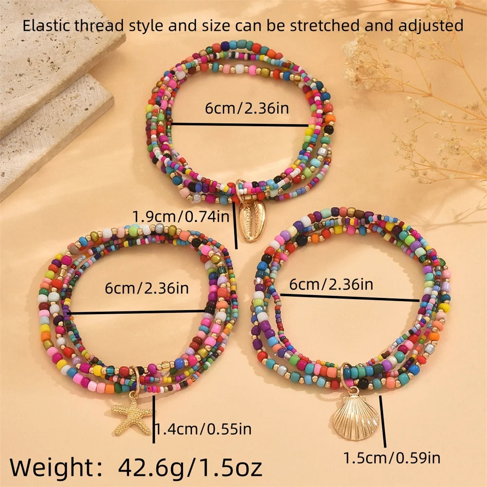 3pcs/Set Rainbow Beads Starfish Shell Anklets Sets For Women Bohemia Foot Chains Beach Jewelry Summer Ankle Bracelet Accessories