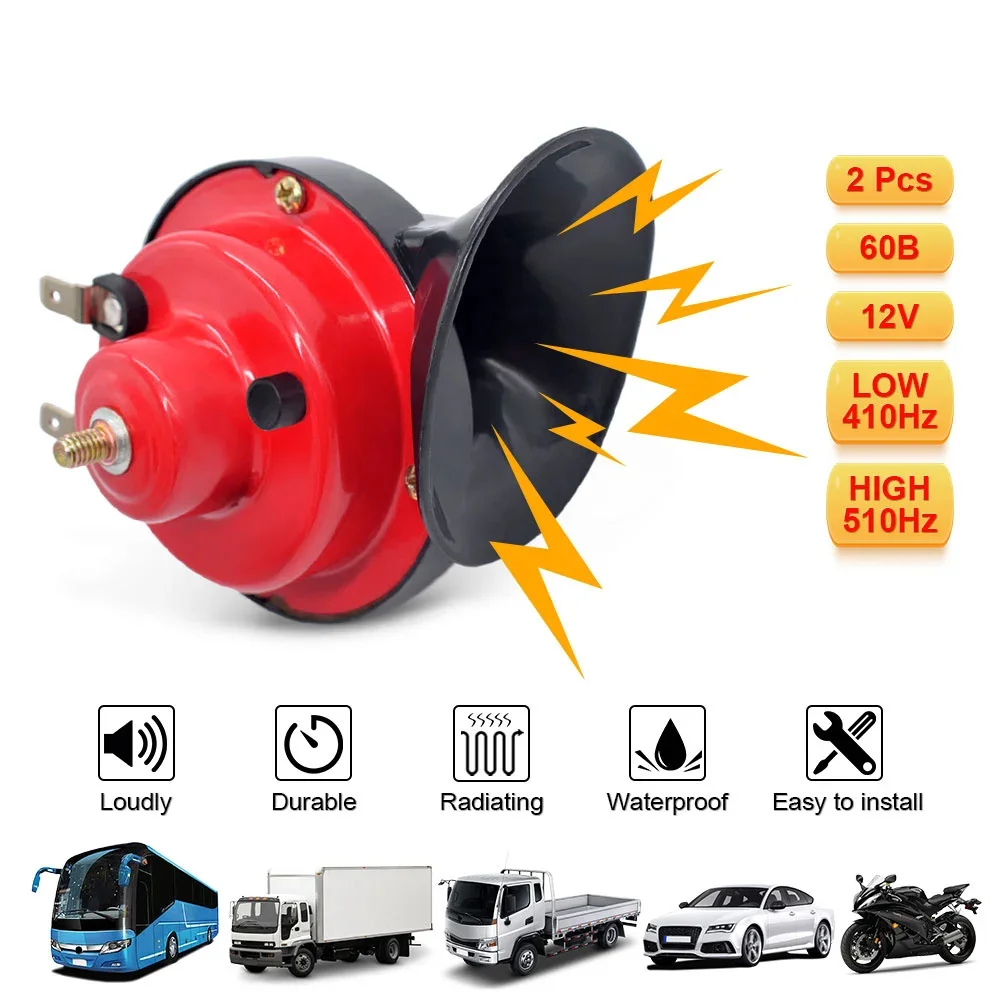 Car Siren Horn 2pcs Universal Loud Car Horn 12V Electric Snail Train Horn Super Loud Waterproof Horns Siren for Motorcycle Car Truck SUV Boat
