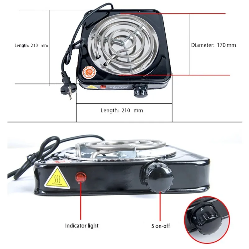 Electric Furnace Household Mini Single Disc Burner Portable Hot Plate Mosquito Incense Furnace 500W High Power 200-1000℃ 5